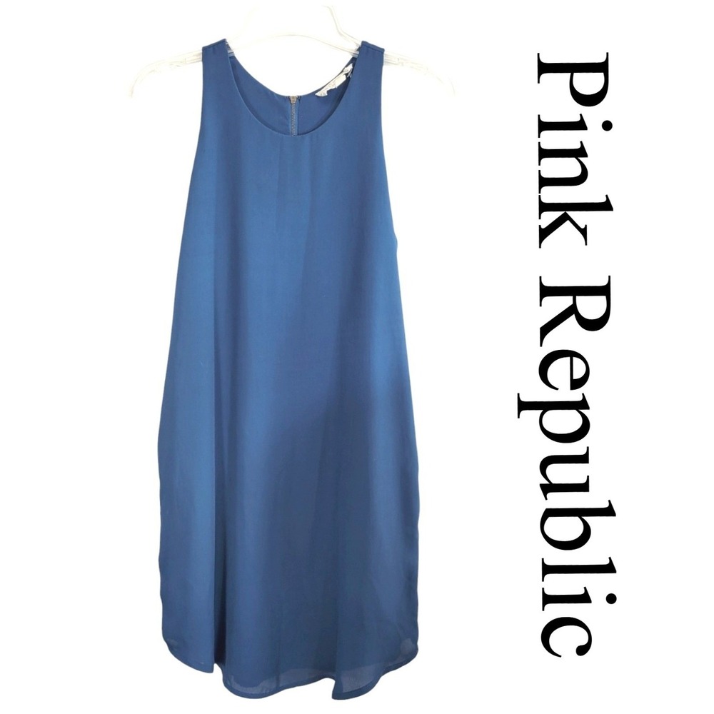 Pink Republic Shift Dress Womens Medium Blue Wedding Guest Sleeveless Lined Chic
